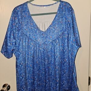 Women's Blue Floral V-Neck Top